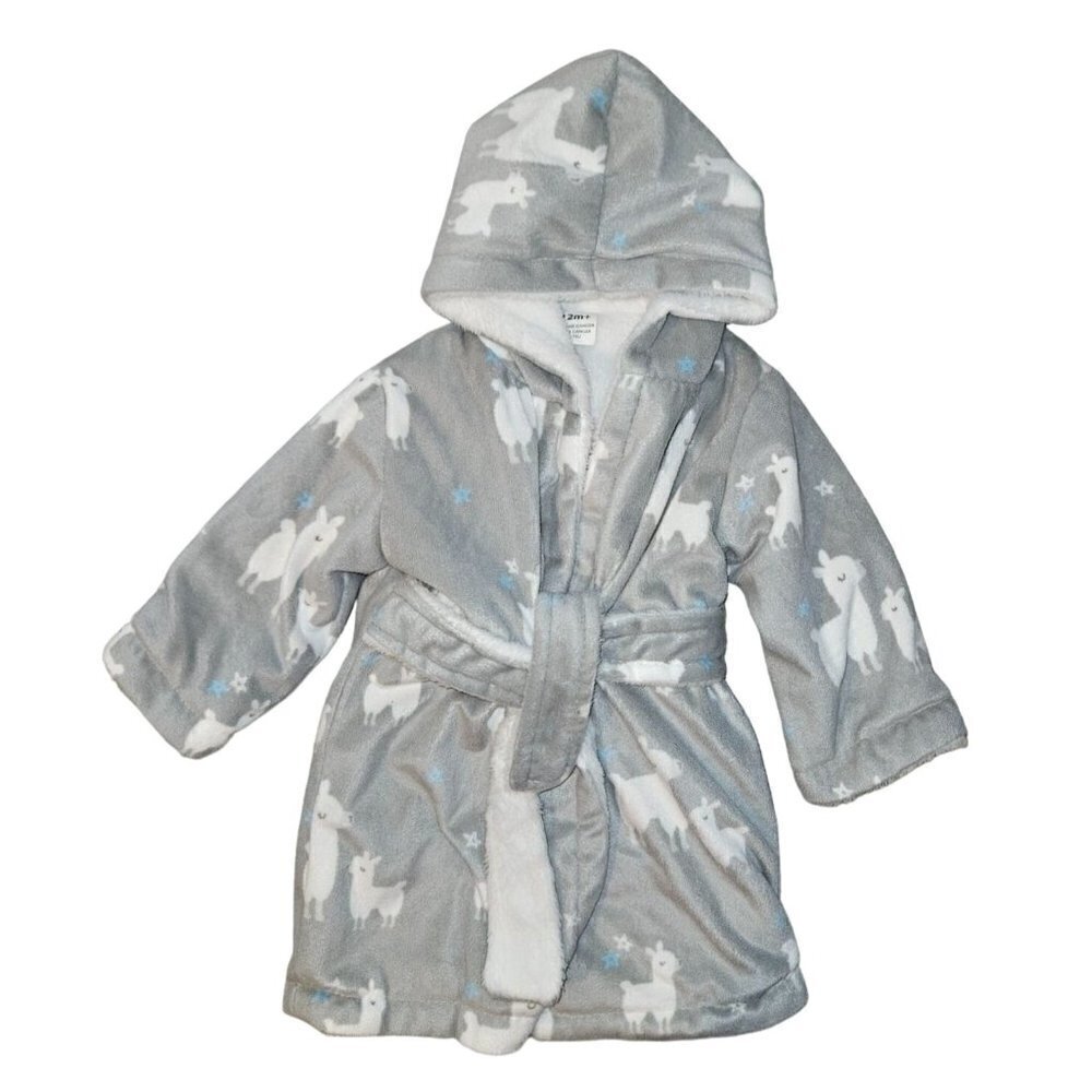 Blanekts & Beyond Llama Bathrobe‎ Unisex Baby 12 M Grey Blue Stars Animals NEW